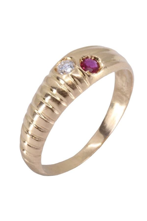 BAGUE JONC GODRONNÉE RUBIS ET DIAMANT — vue 3