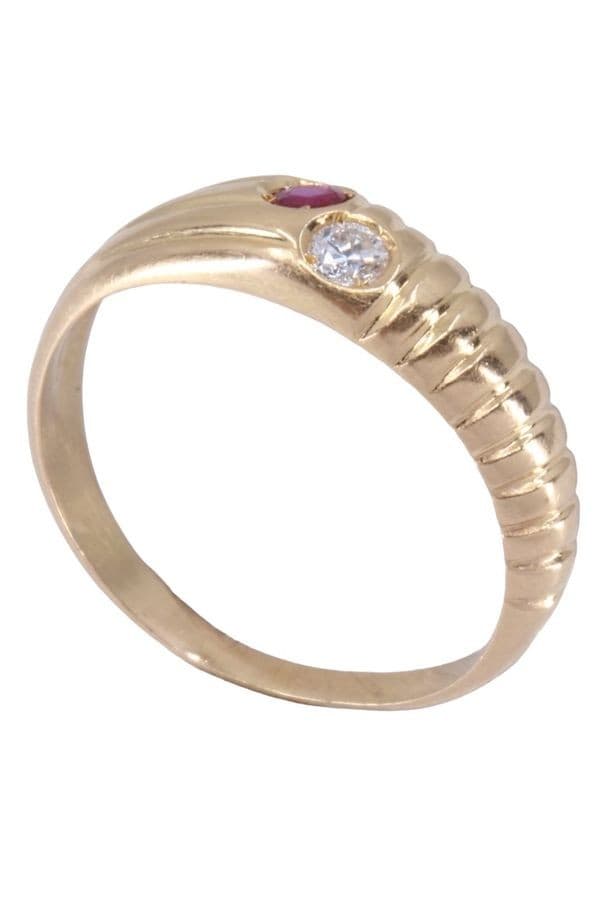 BAGUE JONC GODRONNÉE RUBIS ET DIAMANT — vue 4