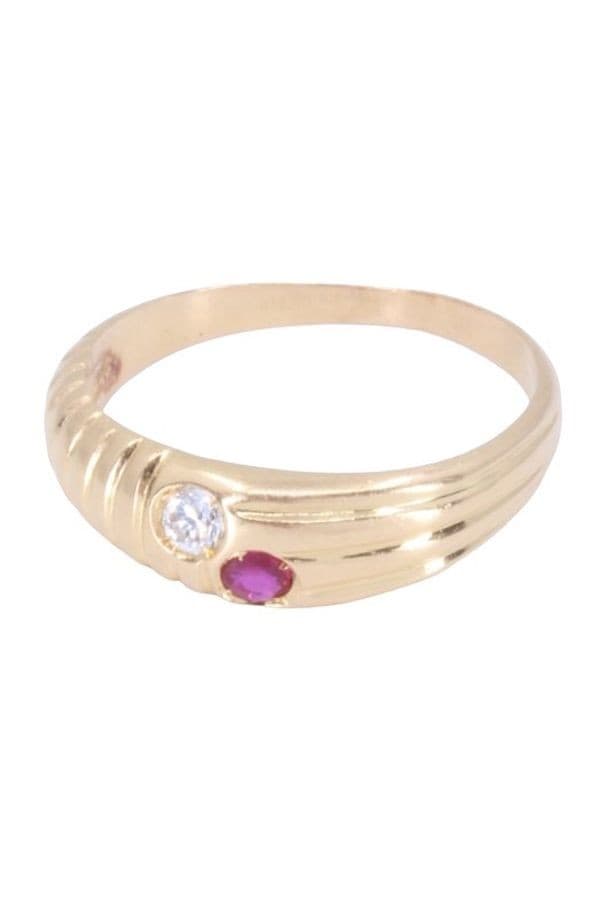 BAGUE JONC GODRONNÉE RUBIS ET DIAMANT — vue 6