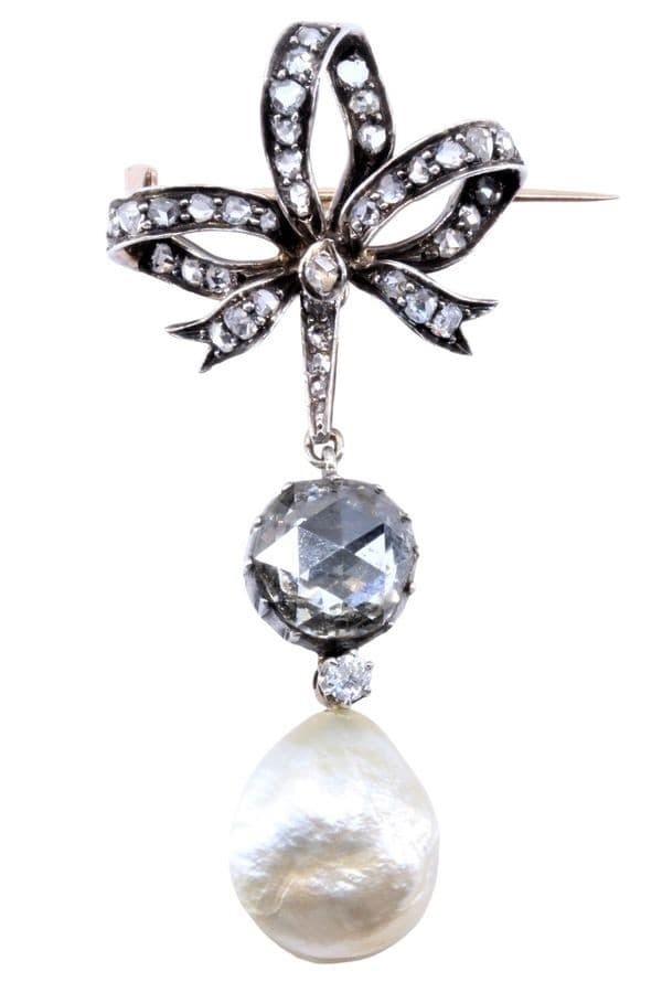 BROCHE PENDENTIF ART-NOUVEAU NACRE ET DIAMANTS — vue 1