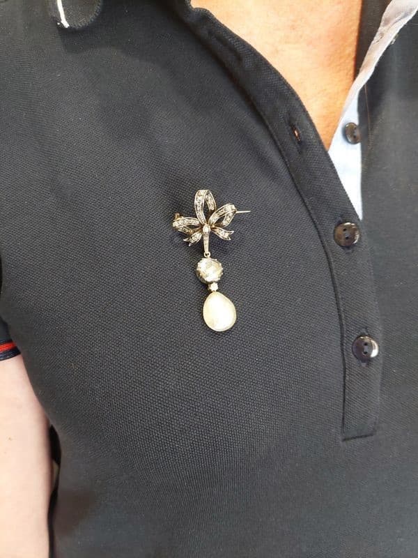 BROCHE PENDENTIF ART-NOUVEAU NACRE ET DIAMANTS — vue 4