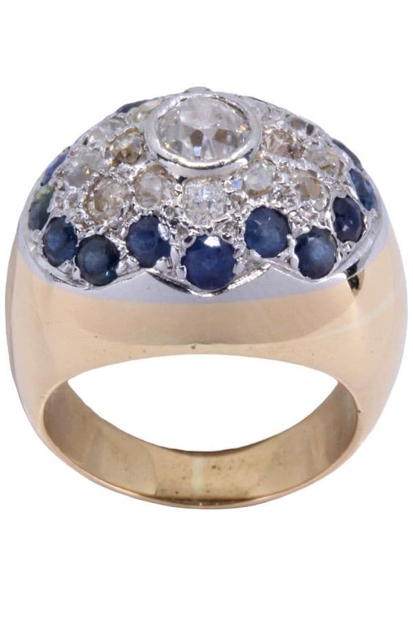 BAGUE DÔME ANCIENNE SAPHIRS ET DIAMANTS — vue 1
