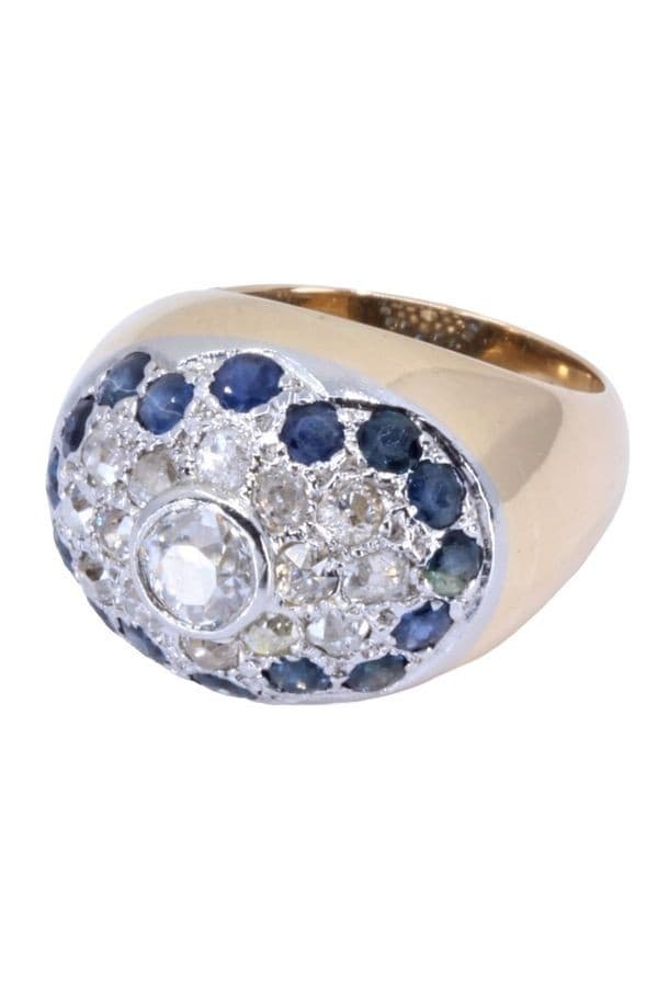 BAGUE DÔME ANCIENNE SAPHIRS ET DIAMANTS — vue 3
