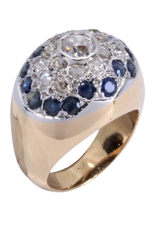 BAGUE DÔME ANCIENNE SAPHIRS ET DIAMANTS — vue 4