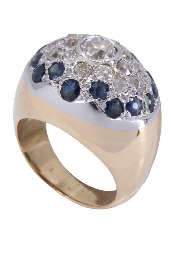 BAGUE DÔME ANCIENNE SAPHIRS ET DIAMANTS — vue 6