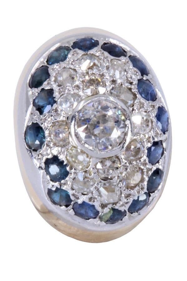 BAGUE DÔME ANCIENNE SAPHIRS ET DIAMANTS — vue 5