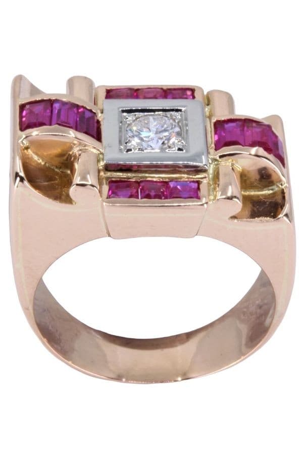 BAGUE TANK RUBIS ET DIAMANTS — vue 1
