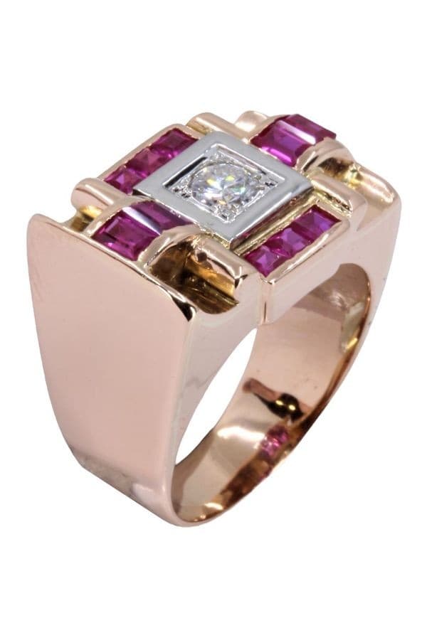 BAGUE TANK RUBIS ET DIAMANTS — vue 3