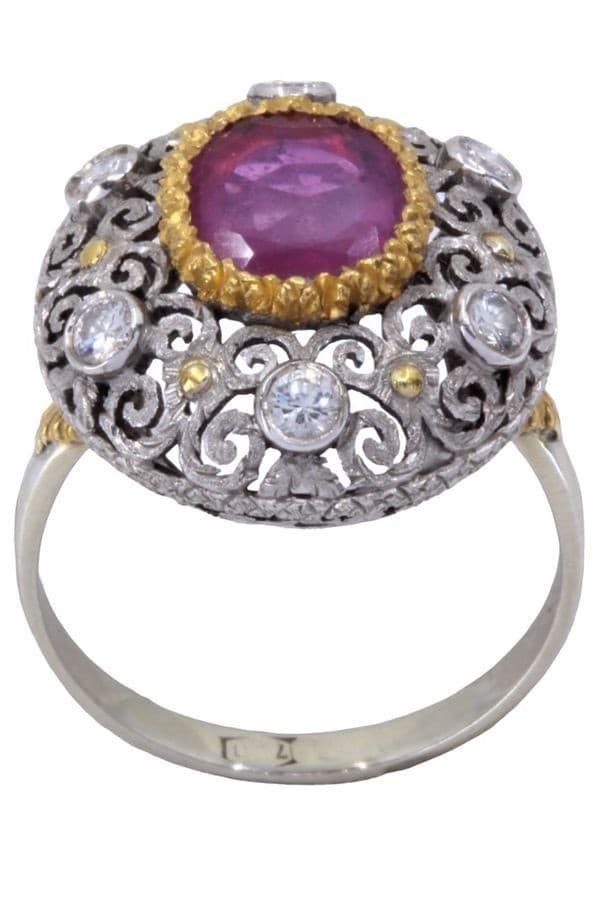 BAGUE ANCIENNE RUBIS ET DIAMANTS — vue 1