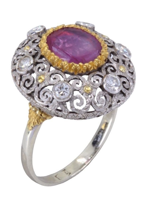 BAGUE ANCIENNE RUBIS ET DIAMANTS — vue 5
