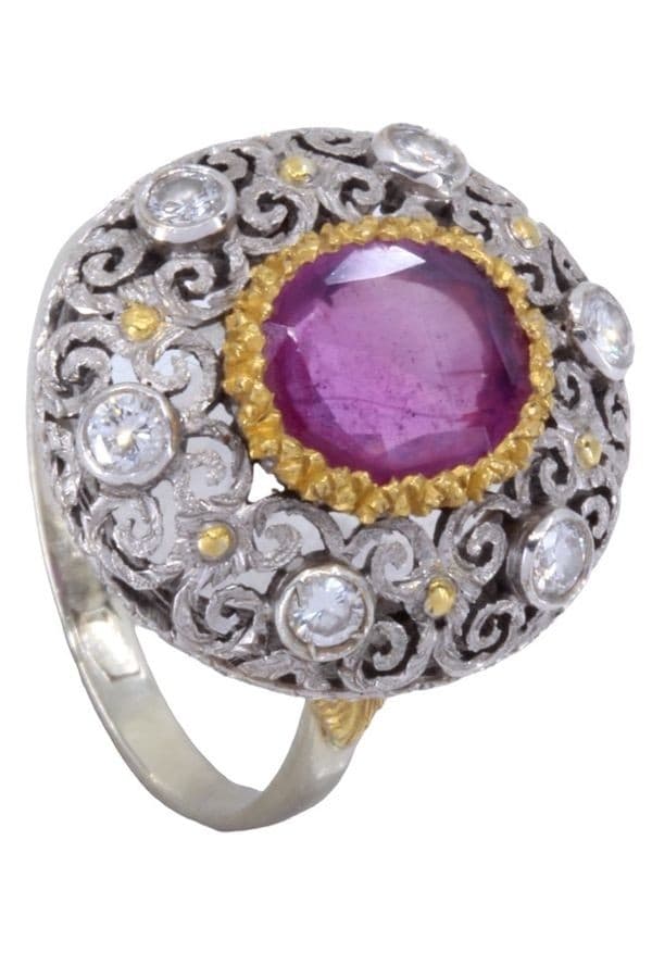 BAGUE ANCIENNE RUBIS ET DIAMANTS — vue 6