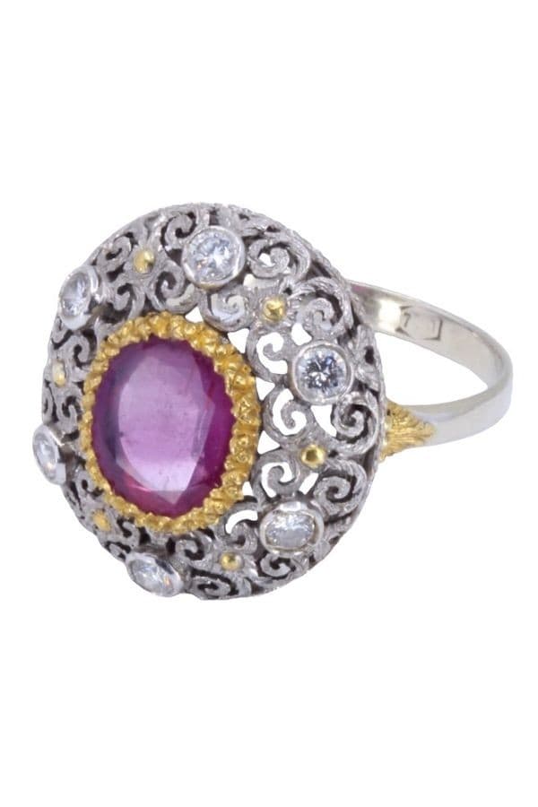BAGUE ANCIENNE RUBIS ET DIAMANTS — vue 3
