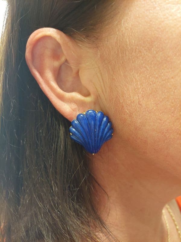 BOUCLES D'OREILLES COQUILLAGES LAPIS LAZULI — vue 2