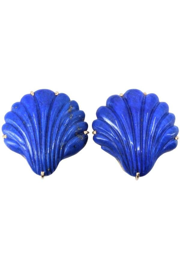 BOUCLES D'OREILLES COQUILLAGES LAPIS LAZULI — vue 1