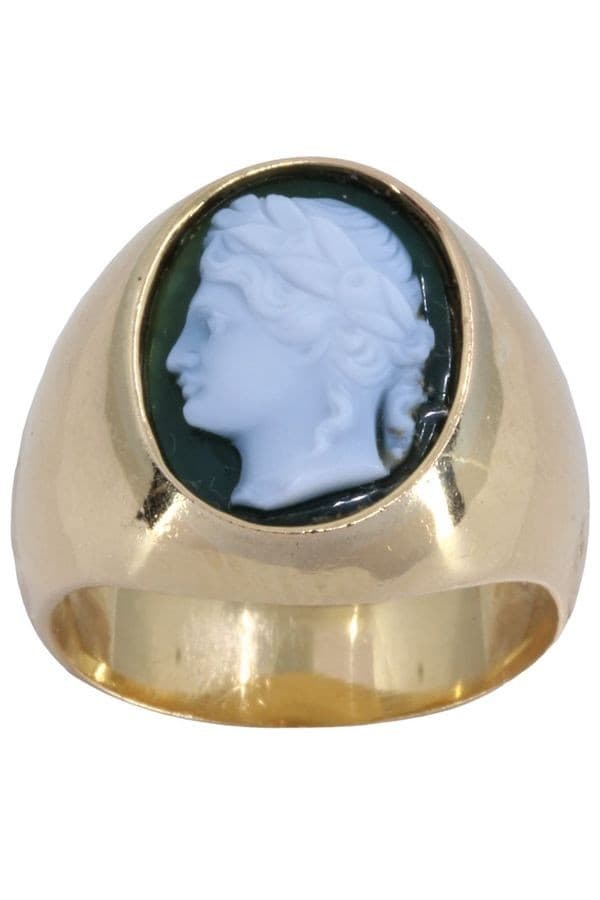 CHEVALIÈRE ANCIENNE AGATE VERTE — vue 1
