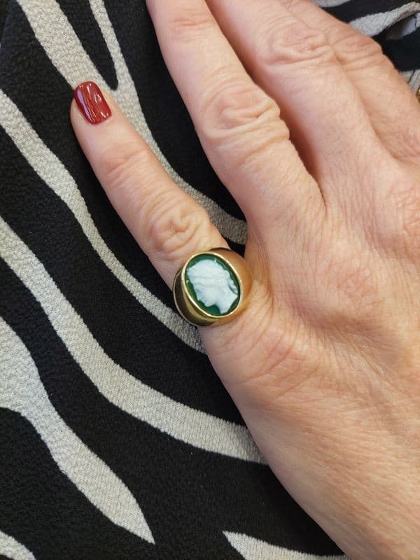 CHEVALIÈRE ANCIENNE AGATE VERTE — vue 2