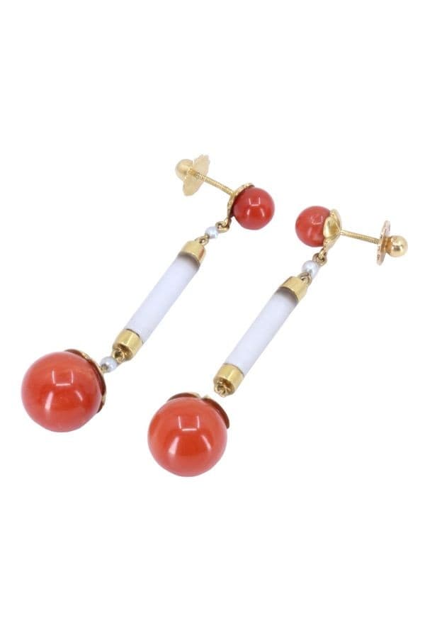 BOUCLES D'OREILLES CORAIL ET PERLES — vue 3