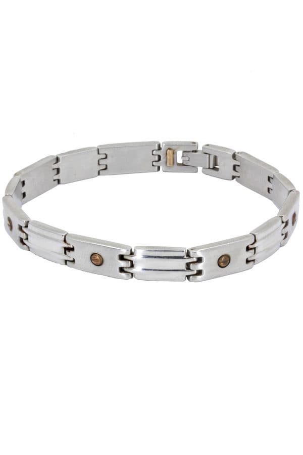 BRACELET HOMME OR ET ACIER — vue 1