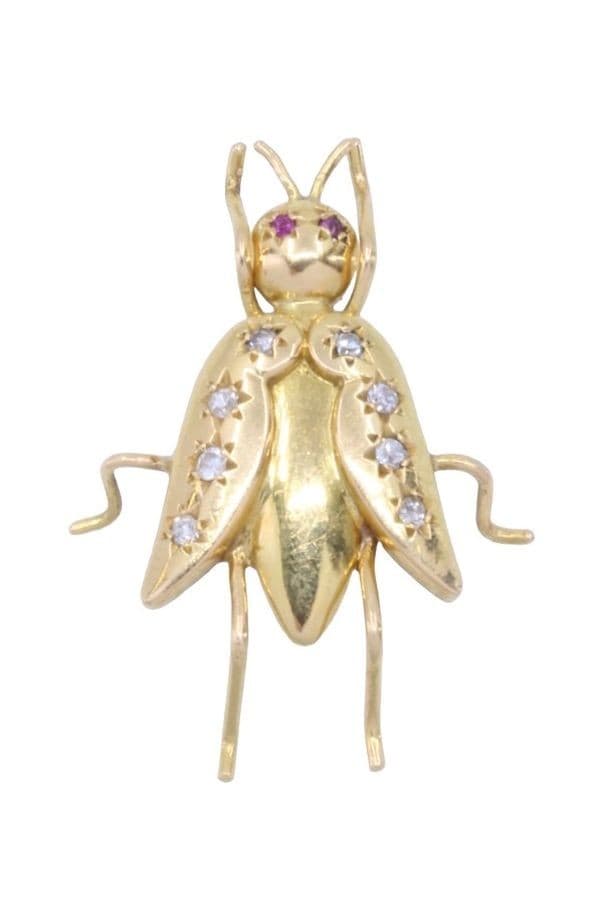 BROCHE INSECTE RUBIS ET DIAMANTS — vue 1