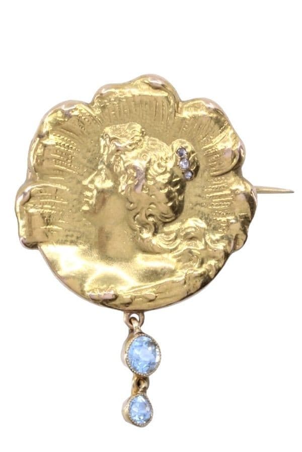 BROCHE AIGUE MARINE ET DIAMANTS — vue 1