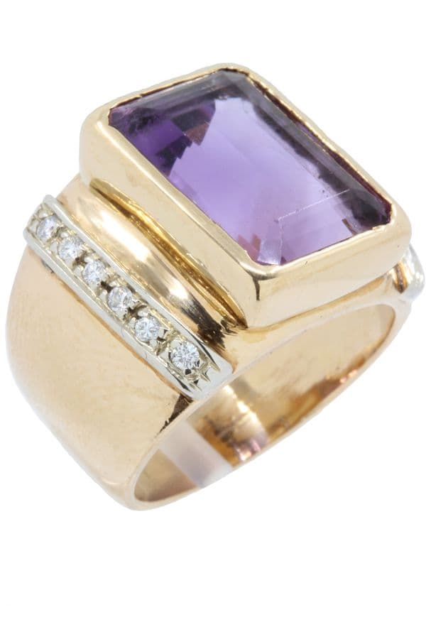 BAGUE TANK AMÉTHYSTE ET DIAMANTS — vue 3