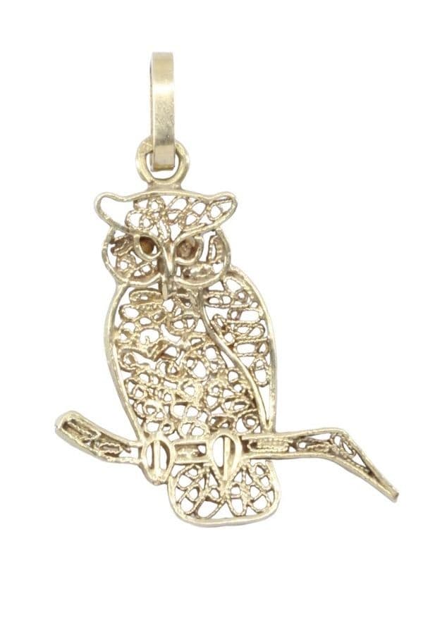 PENDENTIF ANCIEN CHOUETTE FILIGRANE — vue 1
