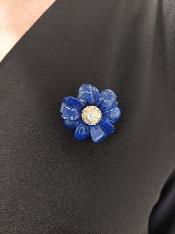 BROCHE PENDENTIF EN LAPIS LAZULI ET DIAMANTS — vue 4