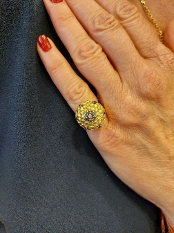 BAGUE BOULE SAPHIRS ET DIAMANT — vue 2
