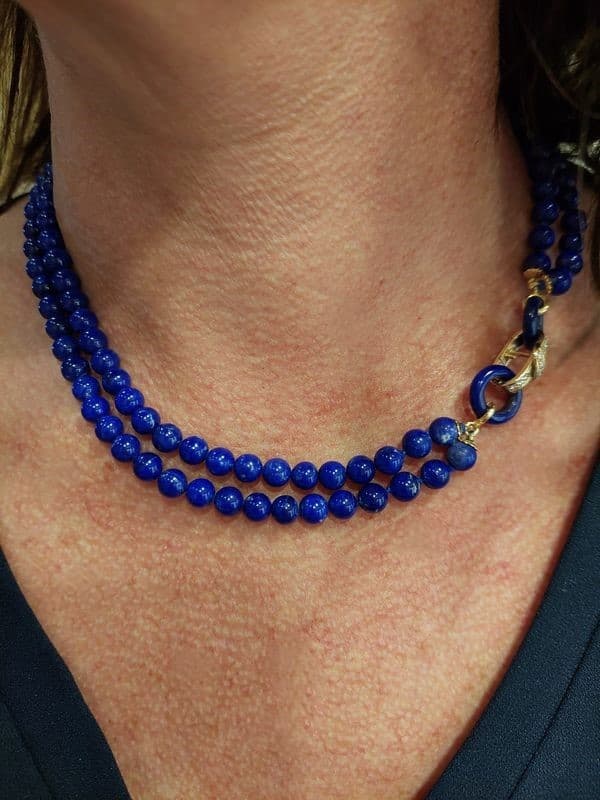 COLLIER LAPIS LAZULI ET DIAMANTS — vue 2