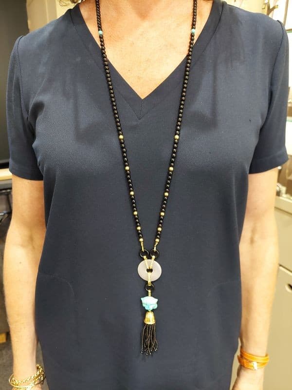 COLLIER ANCIEN TÊTE DE LION ONYX, TURQUOISE ET DIAMANTS — vue 2