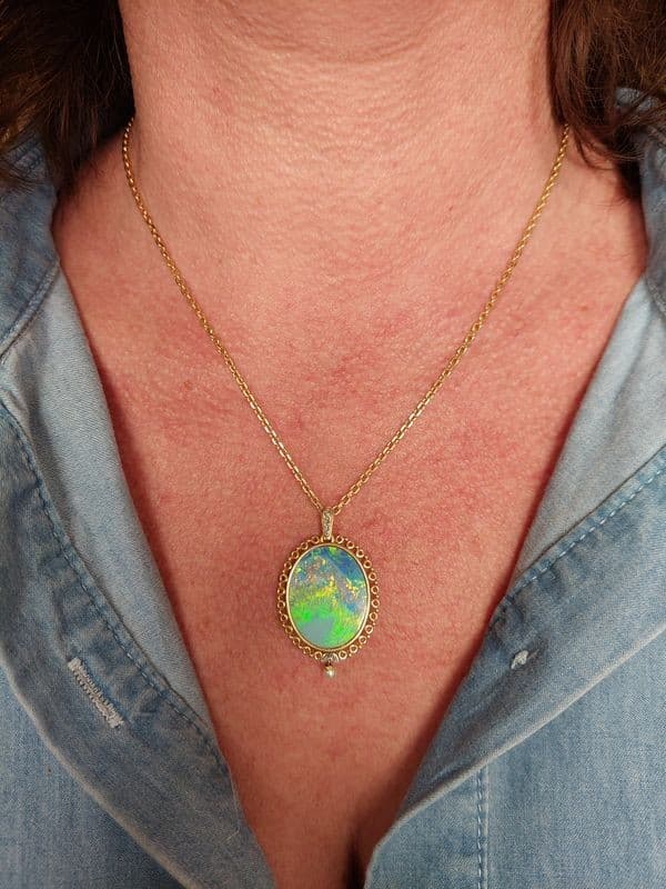 PENDENTIF OPALE PERLE ET DIAMANTS — vue 2