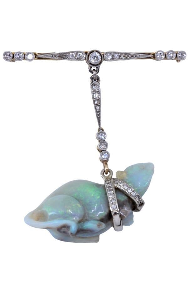 BROCHE RAT ANCIENNE OPALE