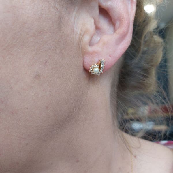 BOUCLES D'OREILLES DIAMANTS ET PERLES — vue 5