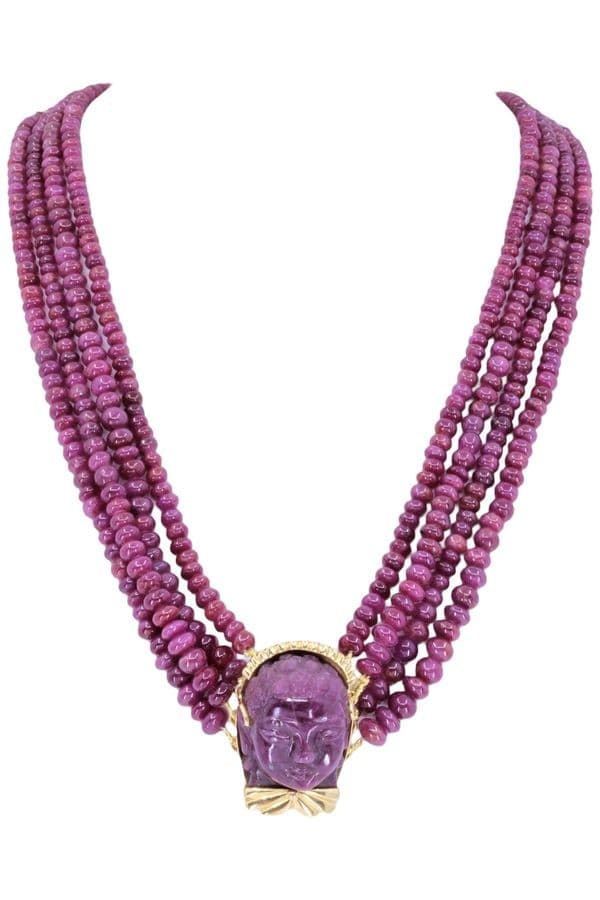 COLLIER 4 RANGS RACINES DE RUBIS — vue 1