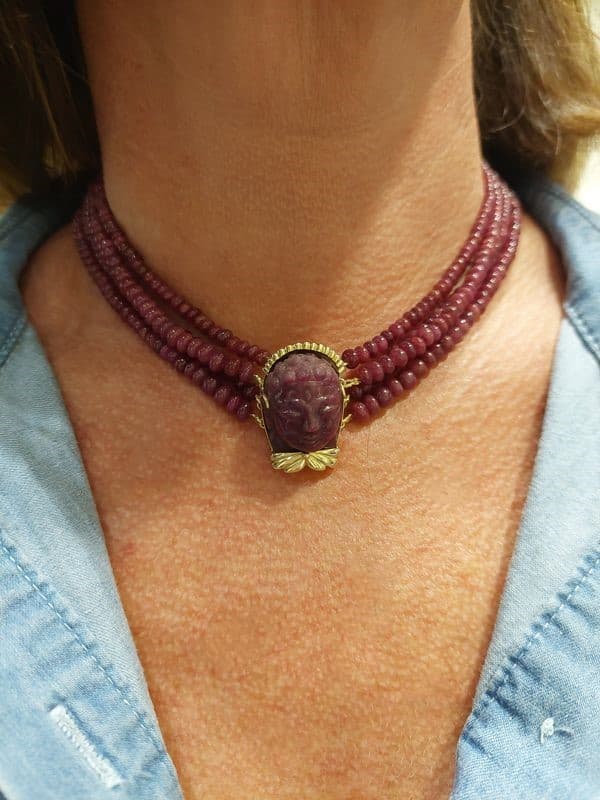 COLLIER 4 RANGS RACINES DE RUBIS — vue 2