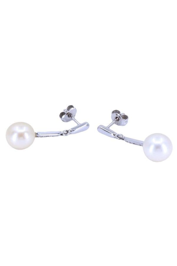 BOUCLES D'OREILLES PENDANTES PERLES ET DIAMANTS — vue 3