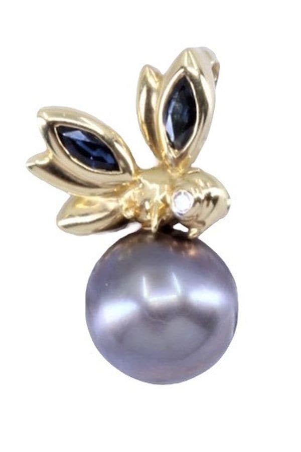 PENDENTIF ABEILLE PERLE DE TAHITI SAPHIRS ET DIAMANT — vue 1